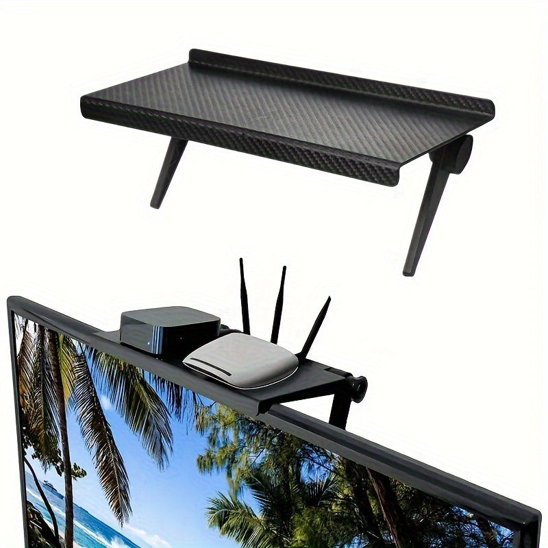 Carbon Fiber TV Mount & Router / Cable Box Stand - No-Drill, Adjustable Angle, Space-Saving Storage Rack - Living Room & Home PC Setup - Z-Fashion, Light Luxury & Black Enhanced
