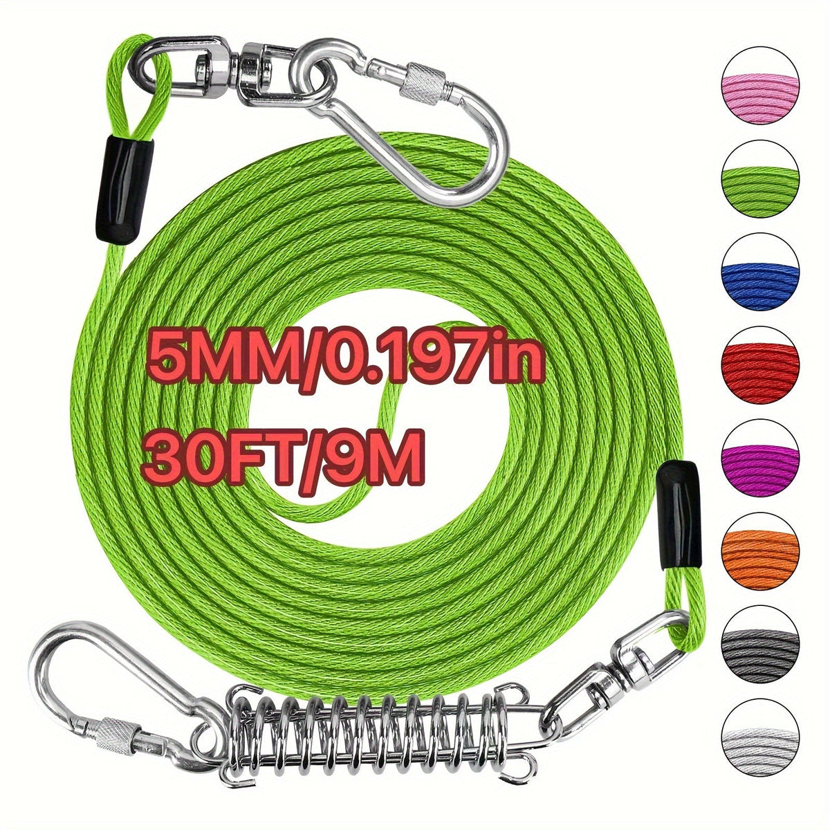 Heavy Duty Dog Leash 6 10 15 30 50 75 100 Feet Long Training Tie Out Cable for Large Dogs Up to 500 lbs Durable Bite-Resistant Yard Running Rope Lead