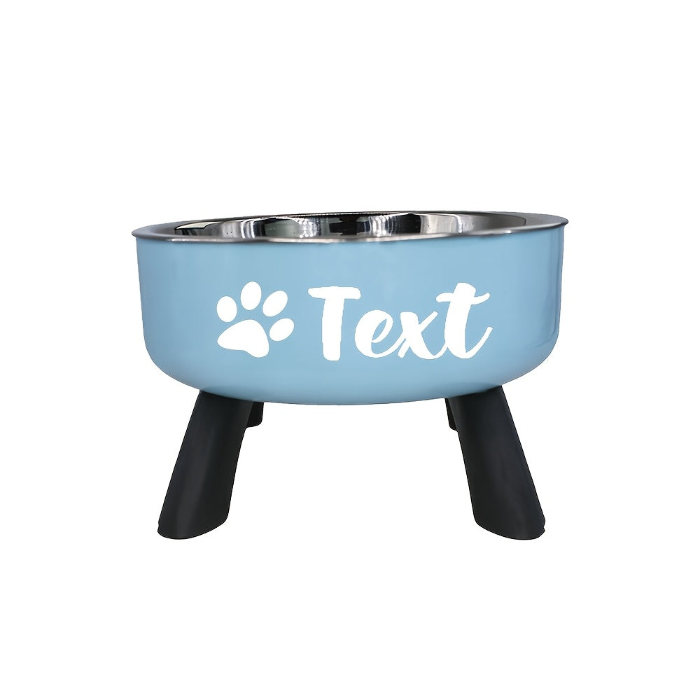Personalized Stainless Steel Elevated Pet Bowl for Small Dogs – Anti-Slip Raised Feeder with Custom Name & Pattern, Neck Protection Design, Easy Clean Dog Food Water Dish