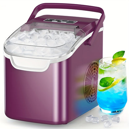 Countertop Ice Maker – 26 LB per 24 Hours Ice Ready in 6 Minutes Self-Cleaning 2 Ice Sizes Scoop Basket & Handle for Home Party RV & Camping in White Black Green & Purple