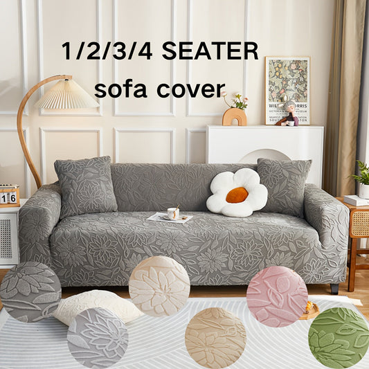 Stretch Sofa Slipcover - Camellia Jacquard Pattern, Elastic Full-Cover Couch Cover - 1, 2, 3 & 4 Seater - Living Room & Bedroom - Light Gray, Dark Gray, Khaki, Off-White, Pink & Green