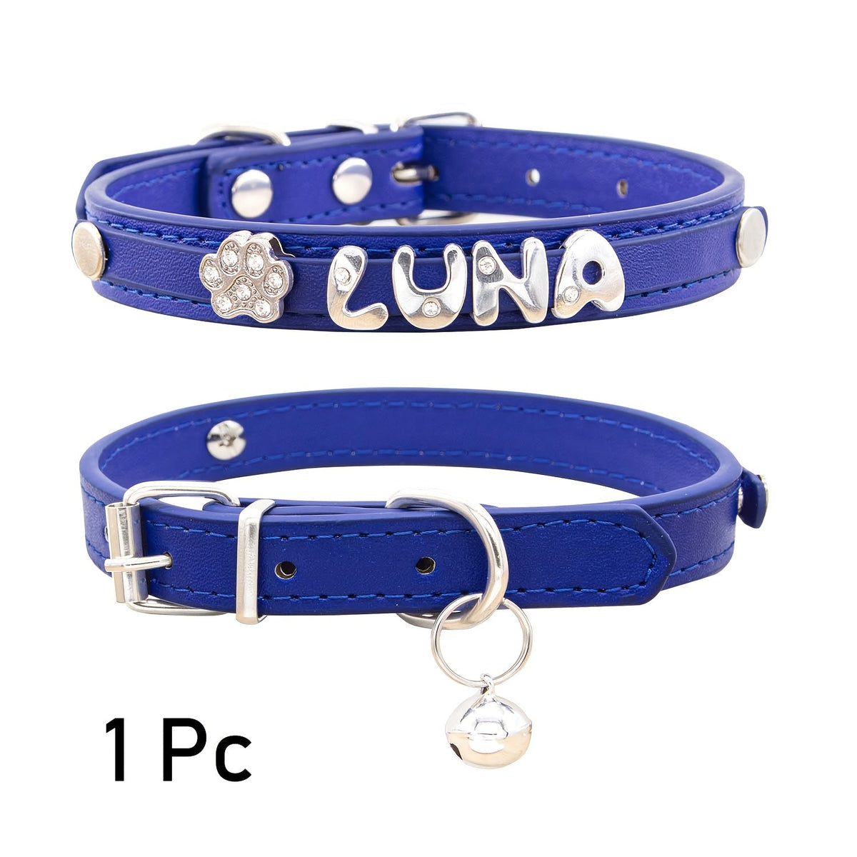 Personalized Faux Leather Cat & Dog Collar with Pendant Tag, Customized ID Collar for Small & Medium Dogs and Cats, Adjustable Pet Collar with Exquisite Charm Decoration, 11 Colors XS to M