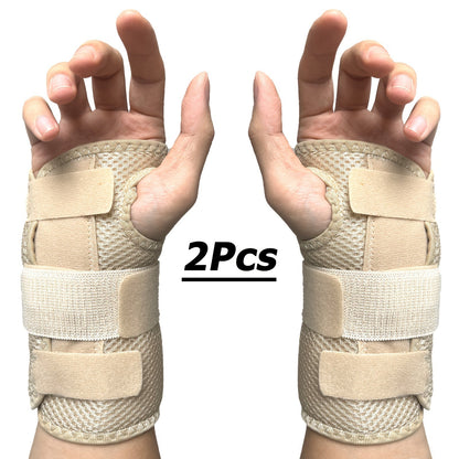 Wrist Brace with Dual Plate Triple Fixation Support - Breathable Adjustable Compression Splint for Sports, Carpal Tunnel, Tendonitis Relief, 1 Pair Pink Blue Beige