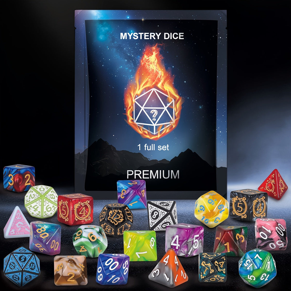 DnD Polyhedral Dice Set with Velvet Bag, 7-Piece Acrylic RPG Dice for Dungeons & Dragons, MTG, Tabletop Board Games, D20 D12 D10 D8 D6 D4 Complete Set, Great Halloween Christmas Birthday Gift