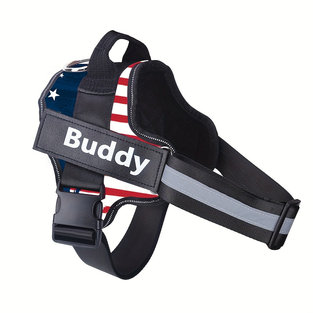Personalized No-Pull Dog Harness Vest – Reflective Breathable Custom Name Pet Harness for Small to XXL Dogs, Outdoor Walk & Training Vest in 12 Colors Including American Flag & Camo