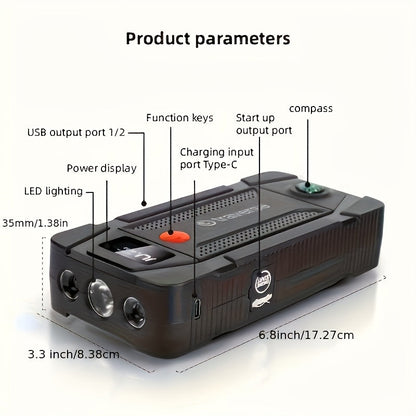 1000A Peak Car Jump Starter 12V Portable Battery Booster Jump Box with USB Charge Ports, LED Flashlight & 6400mAh Power Bank for Gas & Diesel Cars, Trucks, SUVs – Emergency Car Battery Starter