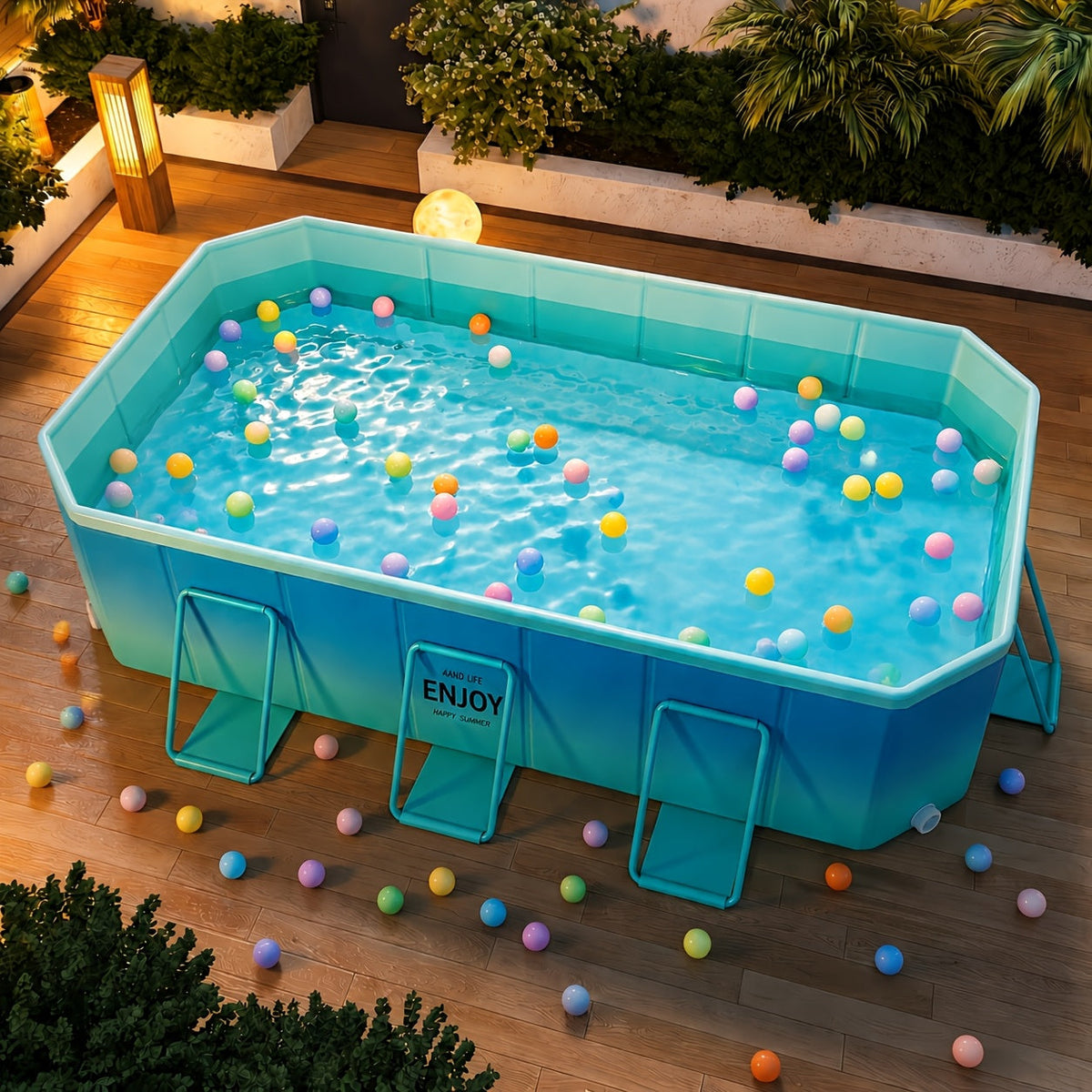 Extra Large Non-Inflatable Foldable Swimming Pool 600L+ Capacity Rigid Puncture-Proof Frame for 4–6 People Family & Pet Use – Backyard Garden Patio – Blue or Gradient Blue