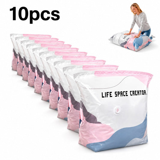 10-Pack Extra-Large Compression Bags - Press-to-Seal, Pump-Free, Heavy-Duty Vacuum Storage - Space Saving for Clothing, Blankets, Travel, Moving & Emergency Storage