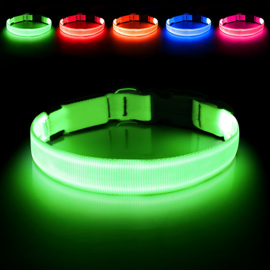 LED Dog Collar Light Up USB Rechargeable - Adjustable Nylon Glow Safety Collar with D-Ring Buckle for Small Medium Large Dogs, High Visibility Night Walking Dog Collar