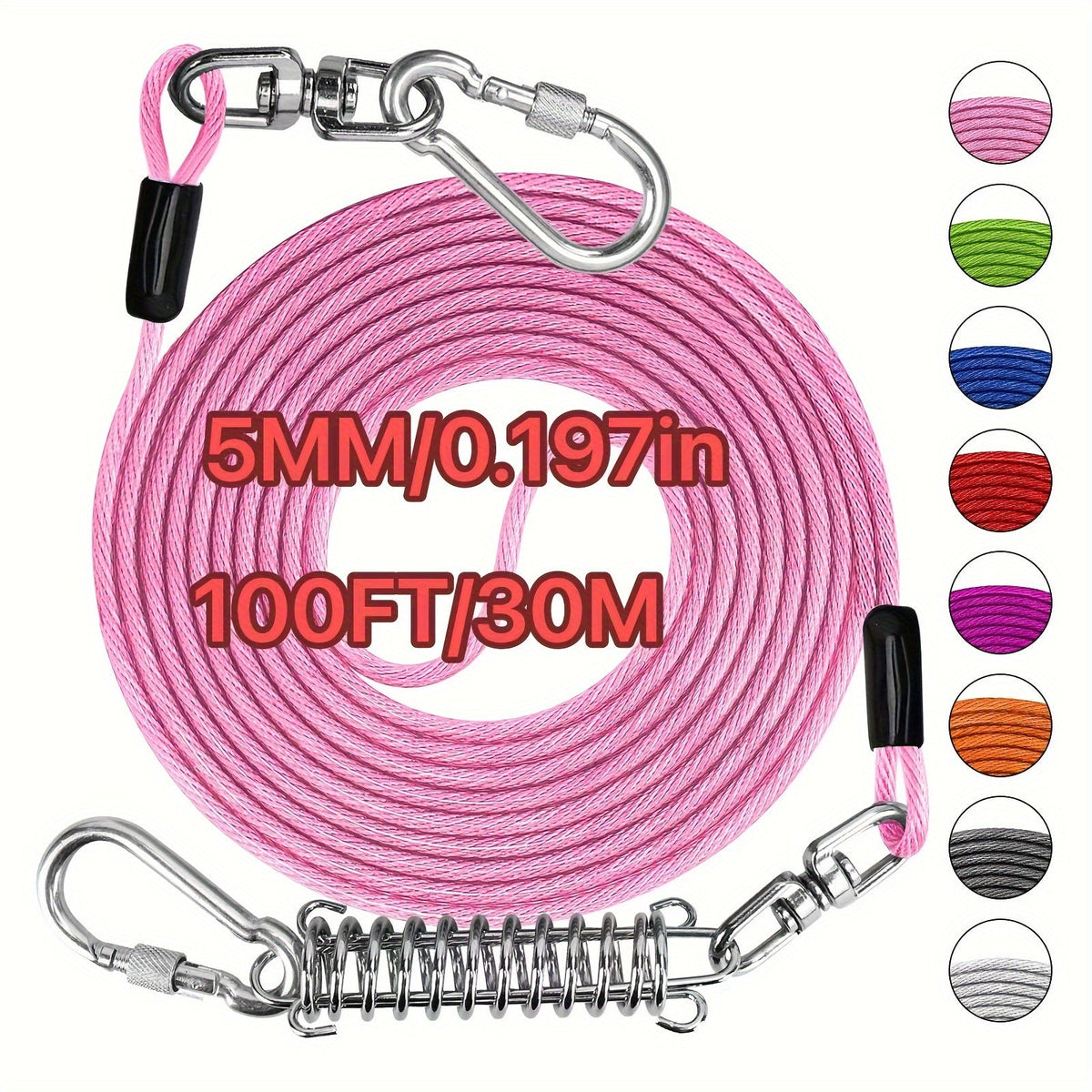 Heavy Duty Dog Leash 6 10 15 30 50 75 100 Feet Long Training Tie Out Cable for Large Dogs Up to 500 lbs Durable Bite-Resistant Yard Running Rope Lead