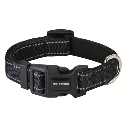 Reflective Neoprene Dog Collar with Comfort Padding - Adjustable Elastic Fit for Medium & Large Breed Dogs, Soft Padded Safety Collar for Training & Walking with High-Visibility Reflective Strip for Night Safety