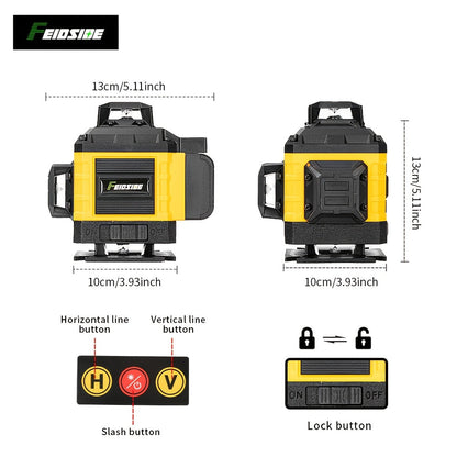 16-Line 4D Laser Level - 360° Self-Leveling, 2x 3000mAh Batteries, Remote Control, Digital Display, Optional 39" Tripod - Construction, Tile, Renovation, Wall & Floor Alignment, Picture Hanging