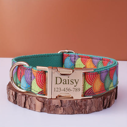 Personalized Dog Collar with ID Tag - Customizable Anti-Lost Pet Collar in 21 Styles, Adjustable XS to XL for Small Medium Large Dogs, Plaid Floral Dot Patterns, Engraved Contact Information