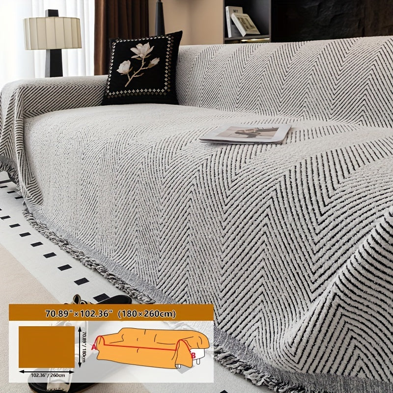 Thickened Plush Sofa Cover - Non-Slip, Pet-Friendly Furniture Protector - 4 Sizes - Living Room, Bedroom & Office - Khaki, White & Black, Grey & Black