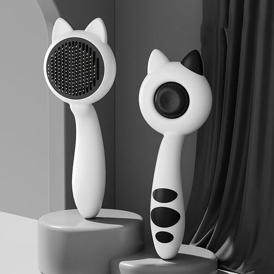 Self-Cleaning Cat Grooming Comb with One-Touch Button - Stainless Steel Deshedding Brush for Long & Short Hair Cats, Pet Hair Remover Massager Shedding Brush for Cats & Dogs