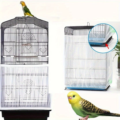 Adjustable Bird Cage Net Cover - Breathable Polyester Mesh Cage Cover to Prevent Mosquitoes Feather Scatter & Food Spillage - Fits Round & Square Cages for Parrots Parakeets Budgies S/M/L