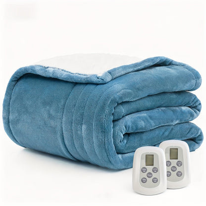 Electric Heated Blanket with Dual Control - 10 Heat Levels, 10-Hour Auto-Off, Overheat Protection, Soft Flannel, Fast Heating, Machine Washable - 4 Sizes & 4 Colors