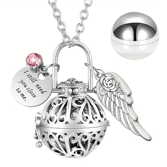 Lotus Flower Urn Necklace for Ashes – Angel Wings Hollow Locket Memorial Cremation Pendant for Women, Elegant Sympathy Jewelry Gift for Human & Pet Loss