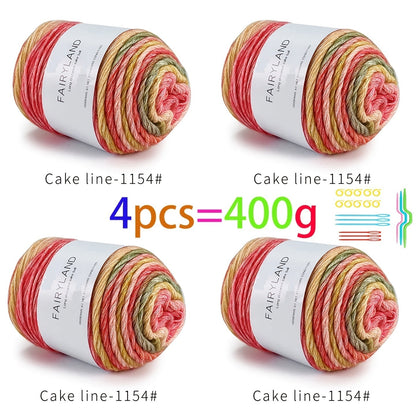 Colorful Yarn Thread & Weaving Accessories Kit 2/4pcs Cotton Acrylic Wool Blend with C-Type Buckle Weaving Needle Bow Twist Needle DIY Knitting Crochet Sweater Scarf Beginner Craft Set