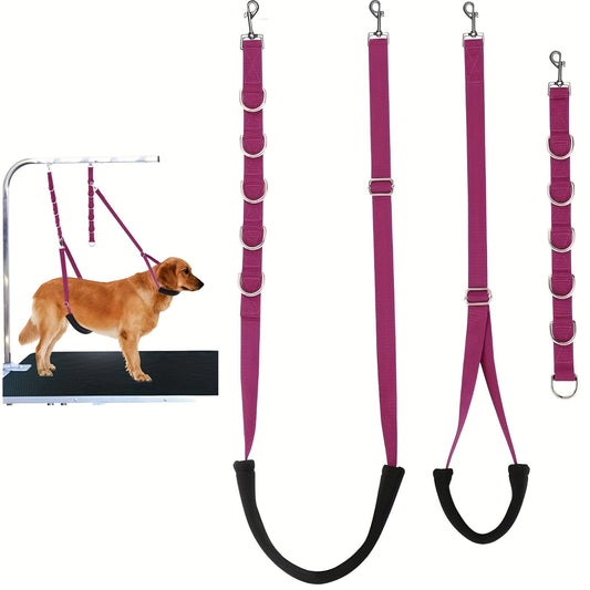 Dog Grooming Restraint Straps 3-Pack Nylon Adjustable - Pet Grooming Table Belly Band Loop Set with Metal D-Ring Hooks for Bathing & Grooming, Multi-Color Safety Restraint Kit for Dogs, Professional & Home Use