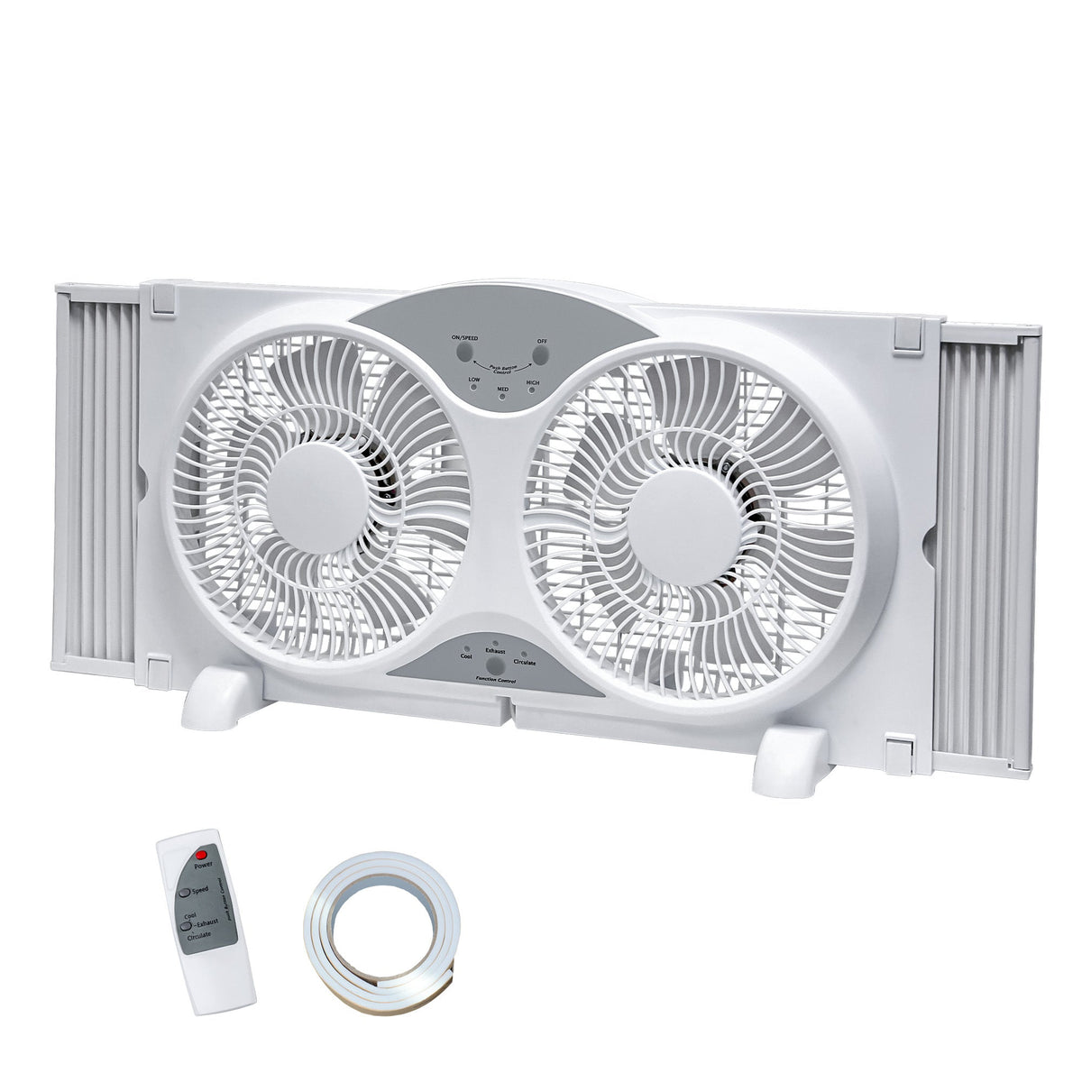 Twin Window Fan 9" - Reversible Airflow, 3 Speeds, 23.8"-37" Expandable Width, Exhaust & Intake - Remote or Timer - Home & Bedroom