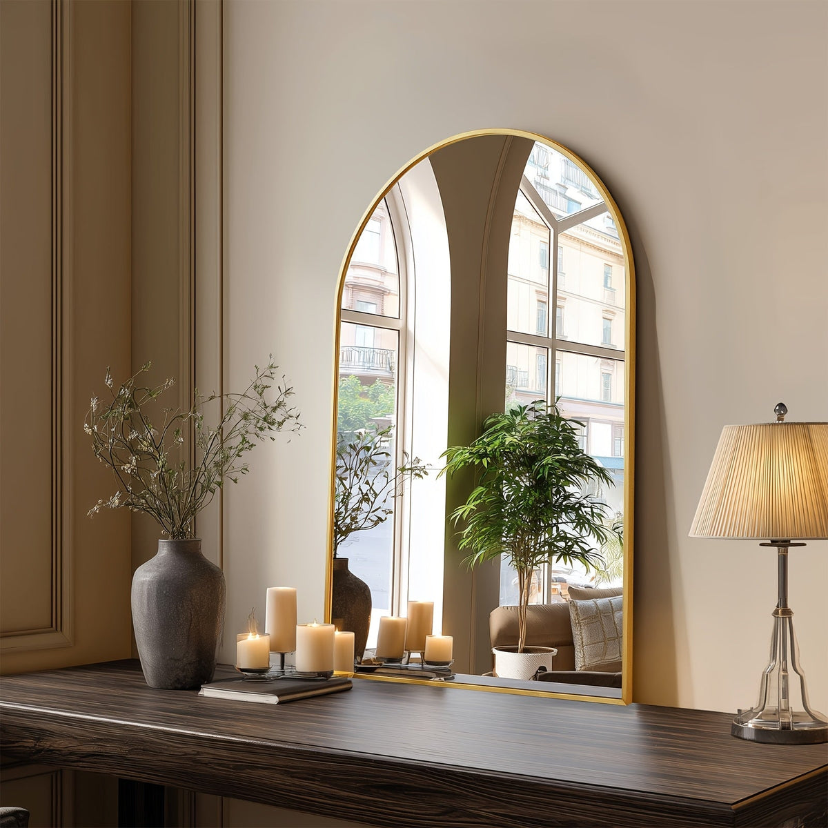 Arched Bathroom Mirror with Metal Frame - Wall Mounted Vanity Mirror - 6 Sizes (22×30 to 31×32in) - Bathroom, Bedroom & Entryway - Gold & Black