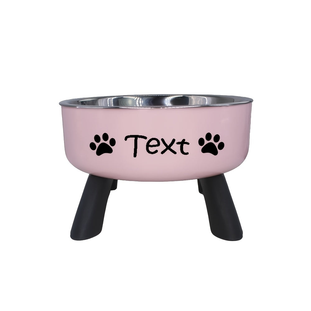 Personalized Stainless Steel Elevated Pet Bowl for Small Dogs – Anti-Slip Raised Feeder with Custom Name & Pattern, Neck Protection Design, Easy Clean Dog Food Water Dish