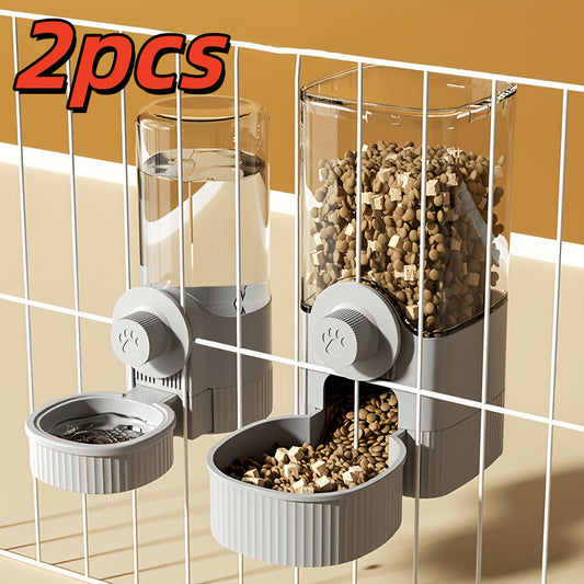 Hanging Cage Pet Feeder & Water Dispenser Set – 2-Piece Gravity Auto Feeding & Drinking Bowl for Cats, Dogs & Rabbits, Large Capacity Cage Mount Food & Water Bowl Combo