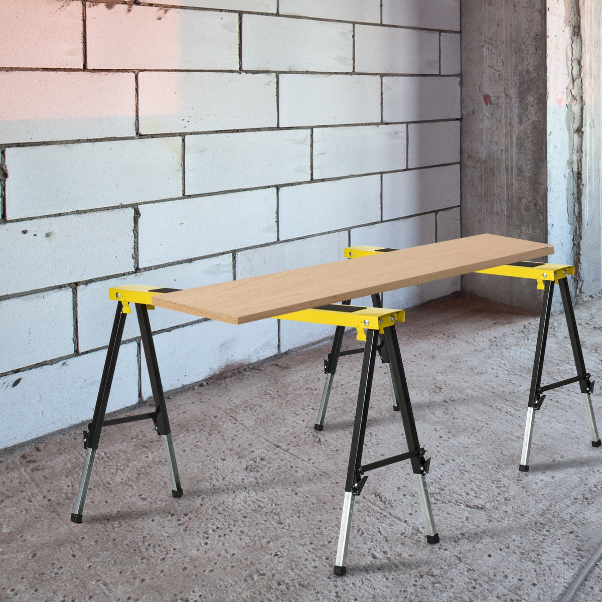Sawhorse 2-Pack, 12-Level Adjustable Height 24.4"-35.4", 220 lbs Max Load, A-Frame Steel, Non-Slip EVA Surface, Folding & Portable with Carry Handle, for Woodworking, DIY & Construction