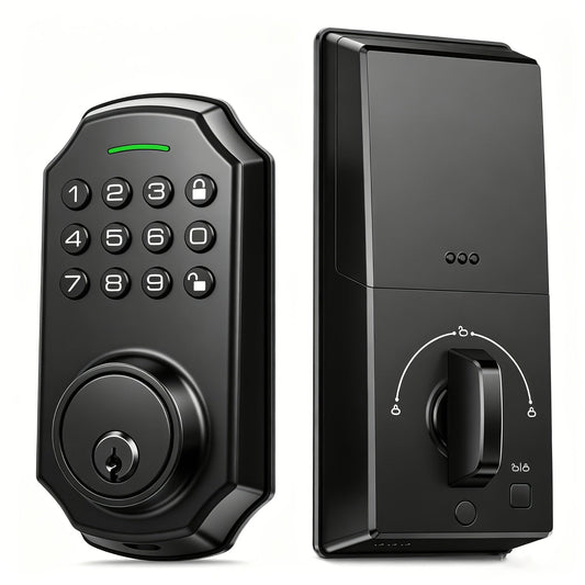 Keyless Entry Keypad Deadbolt - 100 Access Codes, Anti-Peeping 16-Digit Password, Auto Lock, One-Touch Lock, Low Battery Alarm, Zinc Alloy - Front Door & Apartment - Black & Silver