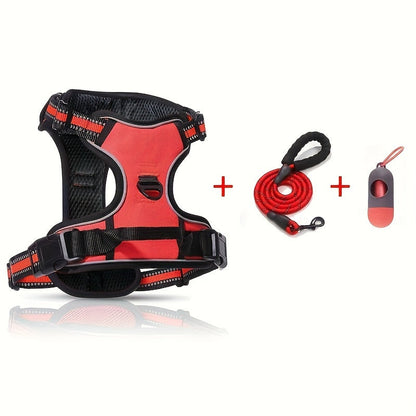 3pcs Anti-Escape Dog Harness Set with Leash & Poop Bag Dispenser – Adjustable No-Pull Chest Harness for Medium & Large Dogs – Complete Dog Walking Gear Set for Outdoor Adventures