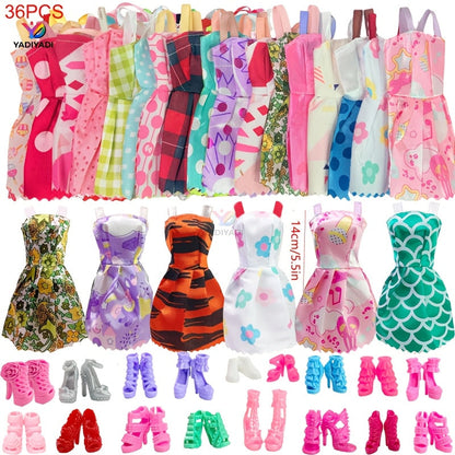 36-Piece Doll Clothes & Jewelry Set for 11.5" Fashion Dolls – Complete Outfits with Skirts, Shoes, Crown & Magic Staff, Random Color Mix, Girls Gift