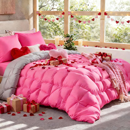 Comforter Set 7 Piece Queen King Full - Soft Microfiber Pintuck Pleated Bed in a Bag Complete Bedding Set with Comforter, Fitted Sheet, Flat Sheet & Pillowcases, All Season Home & Dorm Bedding