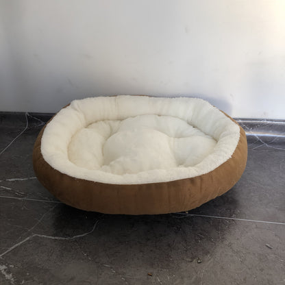 Oval Pet Bed for Cats and Small to Medium Dogs - Soft Warm Textured Polyester Cozy Nest Lounge, All-Season Comfortable Indoor Sleeping Cushion Bed for Kittens Puppies Chihuahua Dachshund Shih Tzu