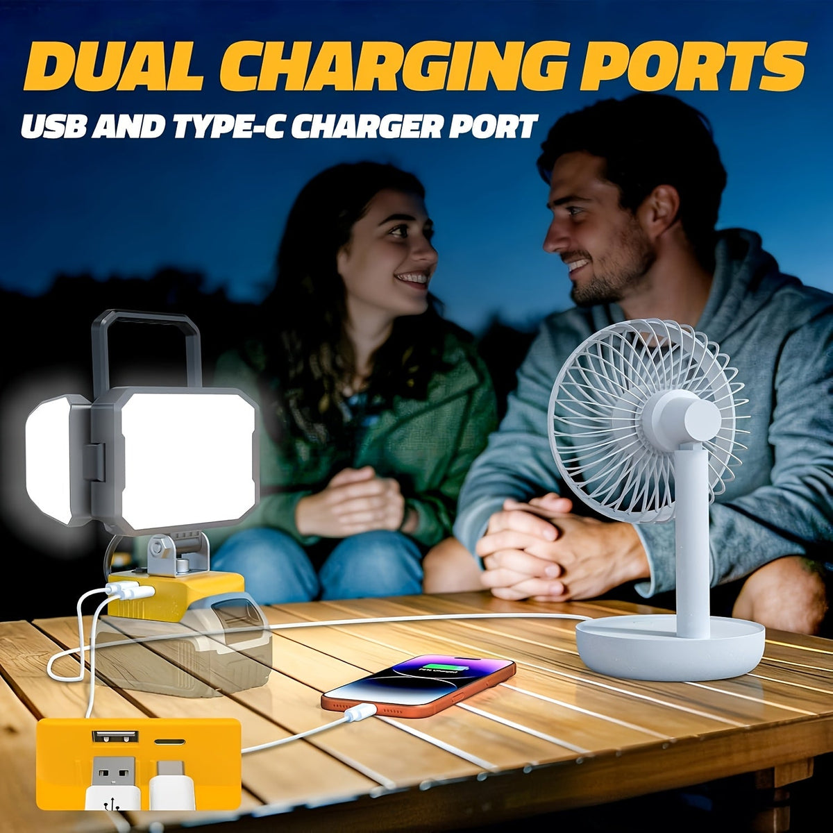 Diytoolifz 15000LM 150W LED Work Light - Compatible with DeWalt 20V Battery, 3-Head Adjustable Flood Light, 6500K Daylight, 2 Brightness Modes, USB Fast Charging - Portable Jobsite & Emergency Light - Tool Only (No Battery)