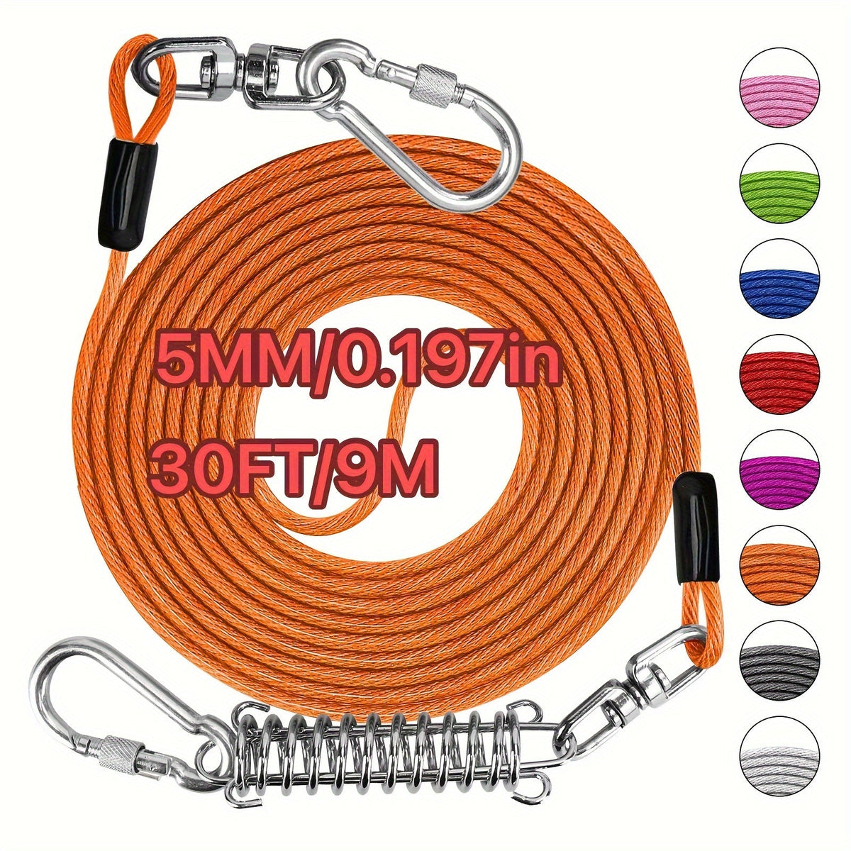 Heavy Duty Dog Leash 6 10 15 30 50 75 100 Feet Long Training Tie Out Cable for Large Dogs Up to 500 lbs Durable Bite-Resistant Yard Running Rope Lead