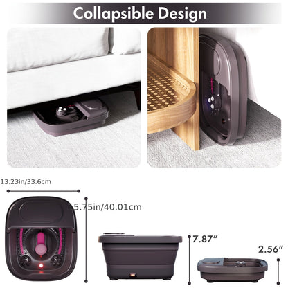 Collapsible Foot Spa with Heat, Bubble & Massage - Remote Temperature Control, 3 Pedicure Attachments, Foldable Foot Bath Tub with Handle, Relaxation Gift for Women Mom - Rose Red