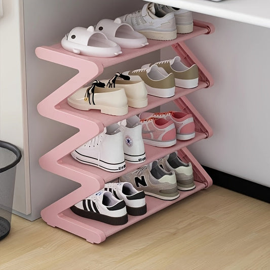 4-Tier Z-Shaped Free Standing Shoe Rack - Metal Frame & Plastic Shelves, No-Tool Assembly, 8.82lb Capacity, Space-Saving Floor Storage - Entryway, Living Room & Dorm - Gray