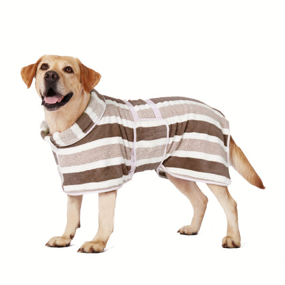 Dog Bathrobe Quick-Dry Super Absorbent Striped Pet Drying Towel Robe – Adjustable Belly Band, Ultra-Soft Microfiber Bath Wrap for Small, Medium & Large Dogs, Multiple Colors, Home & Post-Bath Use