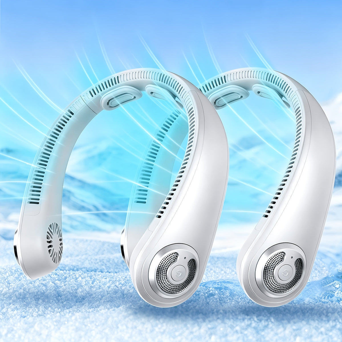 Portable Bladeless Neck Fan – USB Rechargeable 5-Speed Quiet Personal Cooling Fan for Office Travel Sports & Indoor Outdoor Use in Gray Light Blue & Black (Single & 2-Piece Sets)