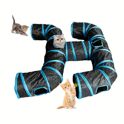 Collapsible Cat Tunnel H-Shape 4-Way with Interactive Play Balls – Washable Tear-Resistant Cat Tube for Indoor Play & Hide-and-Seek, Durable Kitten Entertainment Toy, Iridescent Rainbow & More Colors