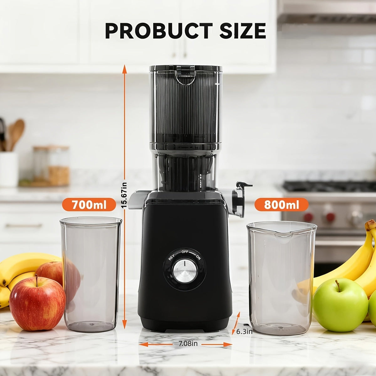 Cold Press Masticating Juicer 200W – Slow Juice Extractor with Reverse Function & Easy-Clean Blade-Free Design for Fruits Vegetables Nut Milk