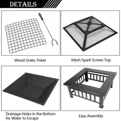 32-Inch Metal Outdoor Fire Pit with Mesh Screen Lid & Ash Fork – Wood Burning Backyard Fire Pit for Garden, Patio & Cozy Outdoor Gatherings, Durable Black Steel – Nova Mart