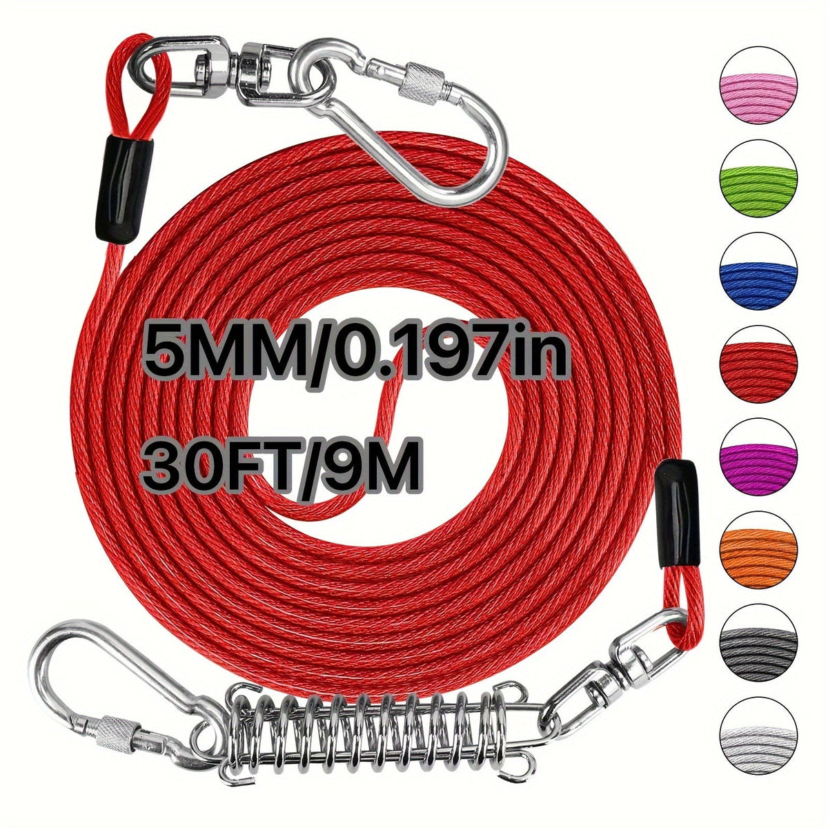 Heavy Duty Dog Leash 6 10 15 30 50 75 100 Feet Long Training Tie Out Cable for Large Dogs Up to 500 lbs Durable Bite-Resistant Yard Running Rope Lead