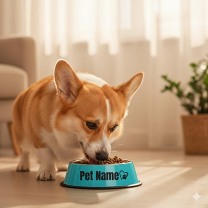 Personalized Stainless Steel Dog & Cat Bowl - Custom Engraved Pet Name Bowl with Paw Print Heart Crown Design, Anti-Tip Non-Slip, 200ml/400ml/1000ml, Food & Water Dish Gift