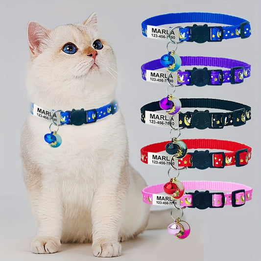Custom Engraved Glow-in-the-Dark Cat Collar with Personalized ID Tag - Safety Breakaway Buckle, Bell & Luminous Night Safety Design, Adjustable Breathable PP Collar with Pet Name, Phone & Address Engraving