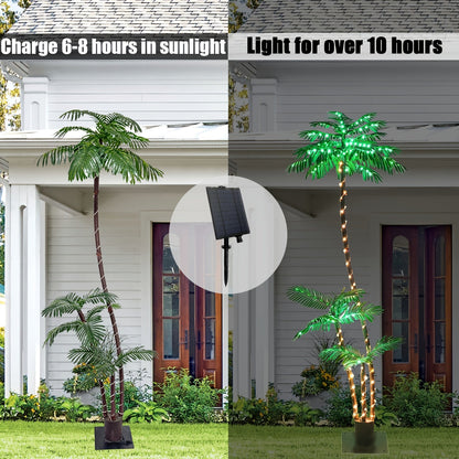 7ft Solar Artificial Palm Tree with 260 LED Lights, 8 Lighting Modes & Timer, Weather-Resistant Heavy Metal Base, Outdoor Decor for Patio Pool Tiki Bar Beach Yard, Christmas Party Decoration