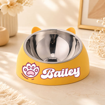 Personalized Stainless Steel Tilted Pet Bowl for Cats and Dogs Custom Name Ergonomic Neck Protection Food Water Bowl Great Gift for Pets Small Medium Large