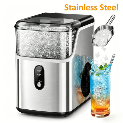 Portable Countertop Ice Maker - Bullet & Nugget Pebble Ice, 26-35 lbs/Day, Self-Cleaning, One-Touch, Sonic Ice Making - Kitchen, Office & Home Bar - Black & Stainless Steel