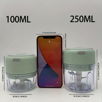 Electric Food Chopper 250ml (8.45oz) - 3 Blades for Chopping, Grinding, Mincing & Whisking - 30W Compact Mini Food Processor - Green, White & Pink